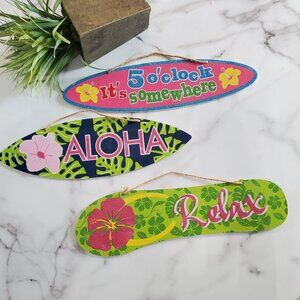 3 Surfboard Signs ALOHA, Relax & It's 5 o'clock somewhere